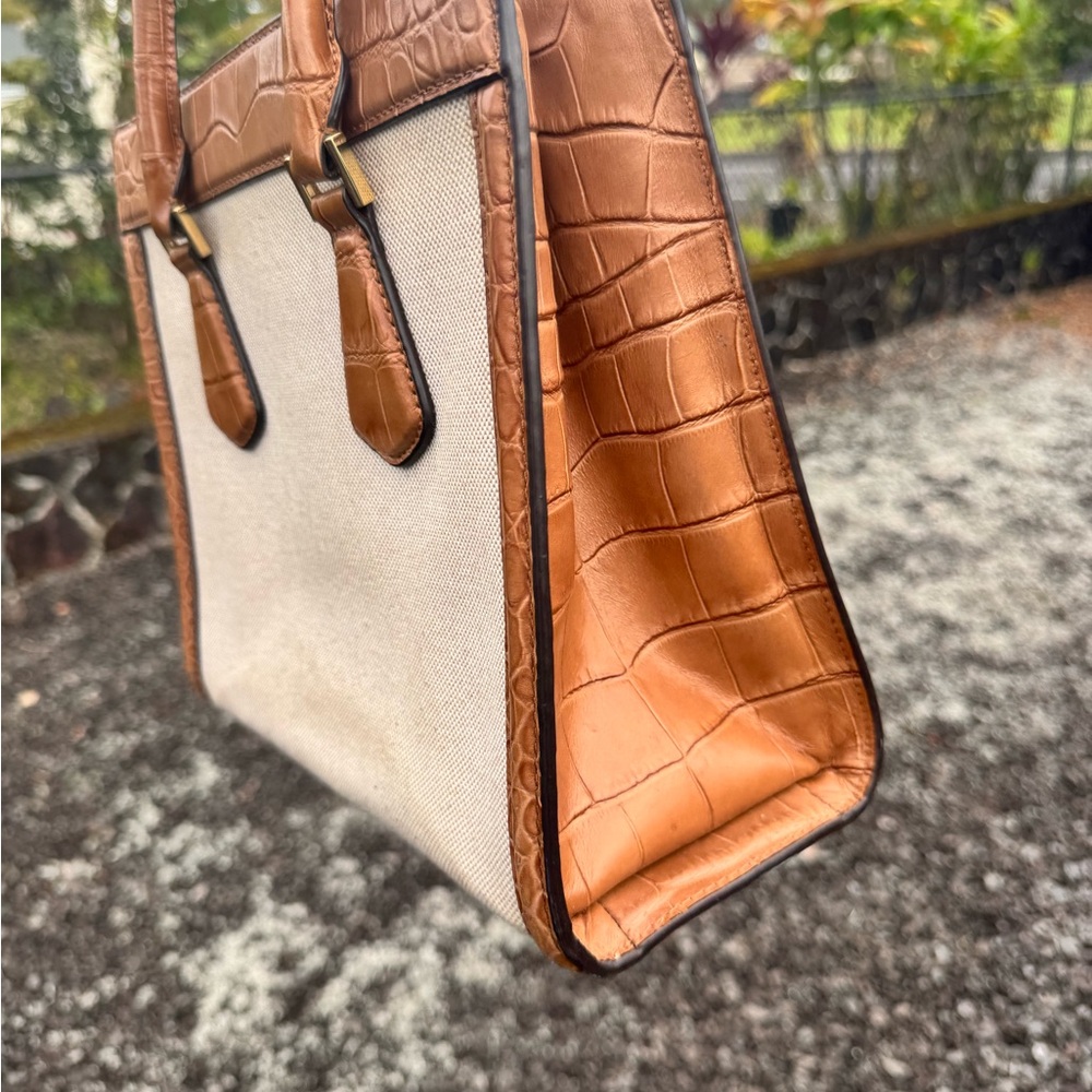 MICHAEL Michael Kors Croc-Embossed Leather & Canvas Satchel Tote with Strap - Picture 9 of 16